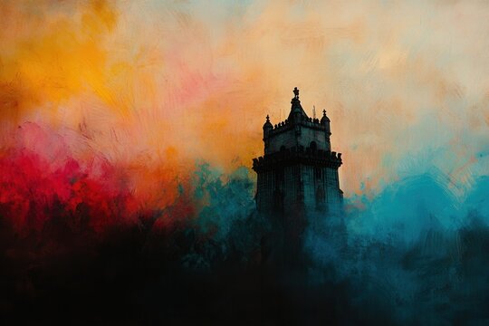 The Belem Tower, also known as the Tower of St. Vincent, stands by the Tagus River at a picturesque sunset in Lisbon, Portugal