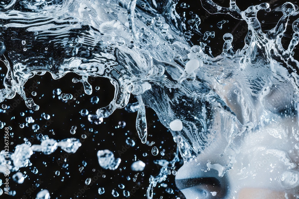 Poster Captivating water splash capturing dynamic movement and energy against a dark background