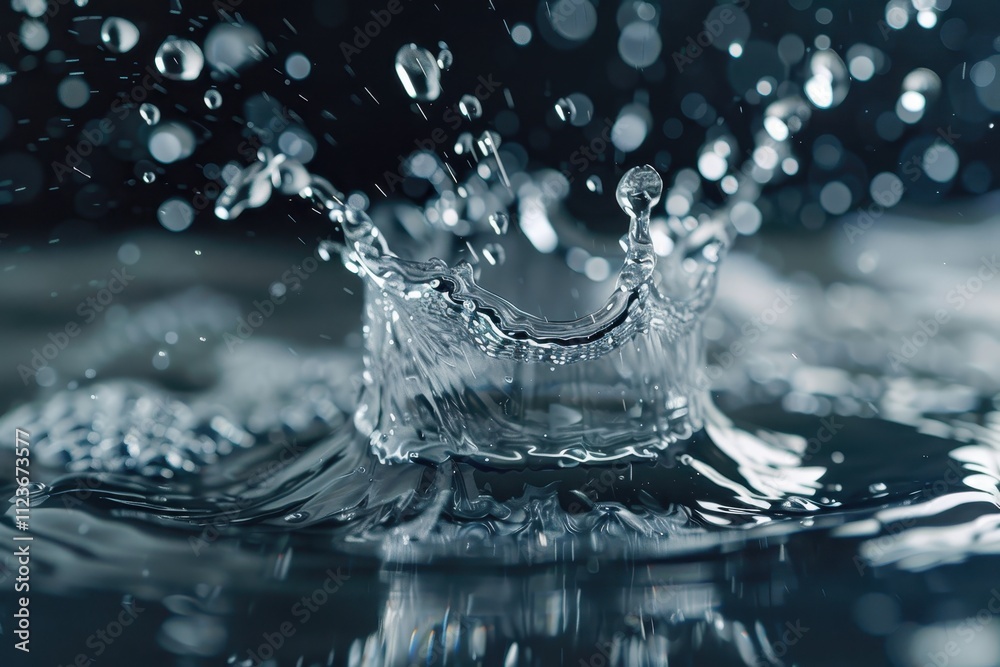 Poster Captivating water splash capturing dynamic movement and energy against a dark background