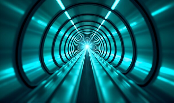 トンネルの先に光があり、トンネルの先へと続く長い廊下