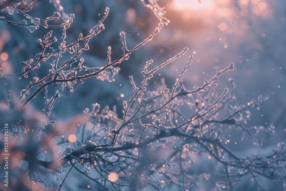 Aufkleber frost-covered branches on a cold winter morning create a serene atmosphere in a tranquil forest land
