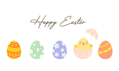 Easter card with eggs and little chick. Vector illustration