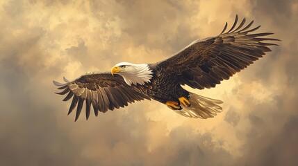 Fototapeta premium Bald Eagle Soaring Through the Clouds