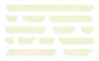 adhesive tape strips on transparent background, masking tape, peeled tape pieces, extracted, isolated, png file