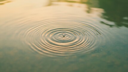 Fototapeta premium A circular water ripple effect viewed from above, symbolizing the calm and simple beauty of spring water. The image captures the moment after a single droplet touches the water's surface.