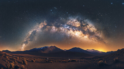 Fototapeta premium A panoramic view of Earth and the Milky Way, revealing cosmic wonders beyond the atmosphere.