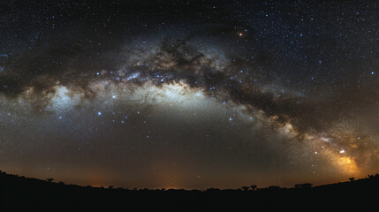 Naklejka premium A panoramic view of Earth and the Milky Way, revealing cosmic wonders beyond the atmosphere.