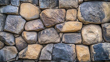 Obraz premium Close-up of a Stone Wall with Irregularly Shaped Stones