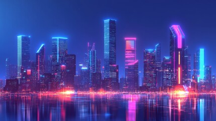 Fototapeta premium Modern Cityscape with Advanced Technology and Abstract Light Effects