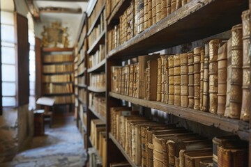 Fototapeta premium Elegant antique library with wooden shelves and globes inviting exploration and discovery