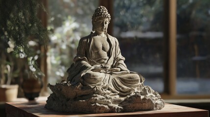 Obraz premium Buddha statue meditating peacefully in sunlight: zen concept