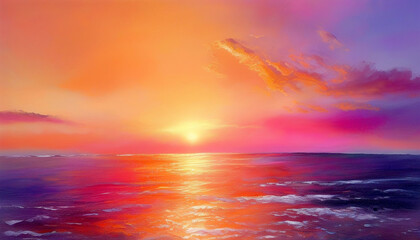 Obraz premium Vibrant sunset over tranquil ocean waves in a serene evening sky