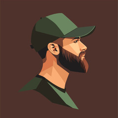 Profile View of a Bearded Man Wearing a Green Cap