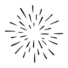 Obraz premium Vector hand drawn illustration of light rays, firework, sunburst. Vintage style element, round frame, isolated on white background.