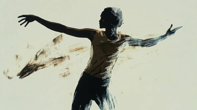 Abstract figure, painted silhouette, dynamic pose, expressive brushstrokes.