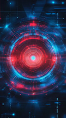 Obraz premium A futuristic digital red and blue circular interface glowing with intricate patterns and technological effects 