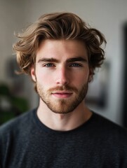 Fototapeta premium Young business man talking with diverse colleagues in virtual video conference group chat using computer at home office. Online professional videoconference communication, social distance work concep