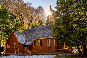 Yosemite Valley Chapel in Winter, Yosemite National Park, California 
