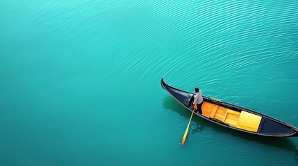   A tiny craft bobbing atop a vast expanse of water with a person upfront