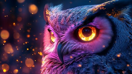Obraz premium Artistic vibrant neon owl glowing piercing eyes images