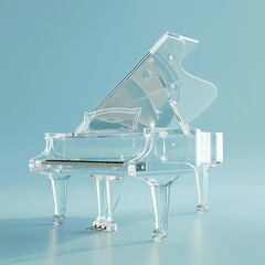 Transparent grand piano on light blue background. (1)