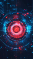 Obraz premium futuristic digital artwork with a glowing red and blue circular core surrounded by intricate tech-inspired patterns and lights 