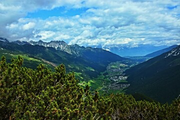 Fototapeta premium Austrian Alps - view of the Stubai Valley from the footpath to Elfer