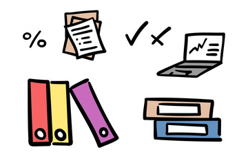 Vector collection of office elements. Economy, financial doodles set.