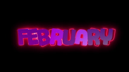 text word february animation. For date or month of love with red color outline and bold red headline