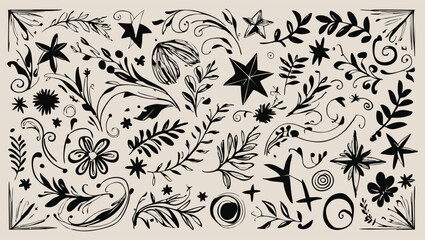Fototapeta premium Black and White Floral Decorative Border