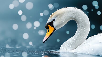 Fototapeta premium White swan in water droplets on face