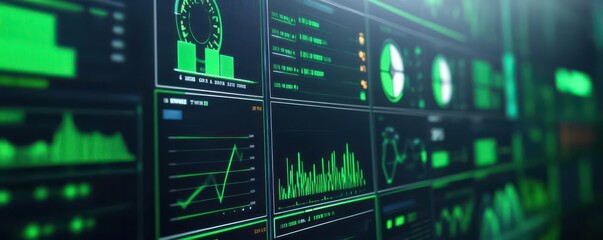 Fototapeta premium Sustainable Energy Interface. Futuristic user interface for managing sustainable energy sources, with clean green visuals and metrics