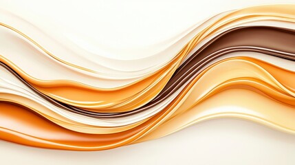 Obraz premium A fluid design featuring flowing waves in warm tones of orange, beige, and brown, creating a soothing and harmonious visual effect.