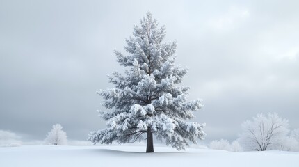 Majestic Snow-Covered Pine Tree in Winter Landscape