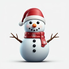 christmas theme snowman 3d icon render isolated on white background, soft light, vibrant color