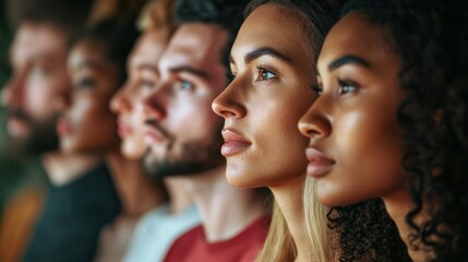 Obraz premium Profile of a multicultural group of people in focus, showing diversity and unity