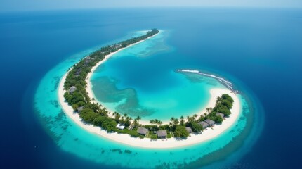 Obraz premium Crescent Island Aerial View: Turquoise Waters and White Sands
