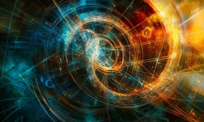 Obraz premium Abstract swirling lines, vibrant teal, orange hues.