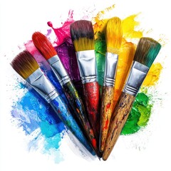 Obraz premium Colorful paintbrushes, vibrant paint splatters.