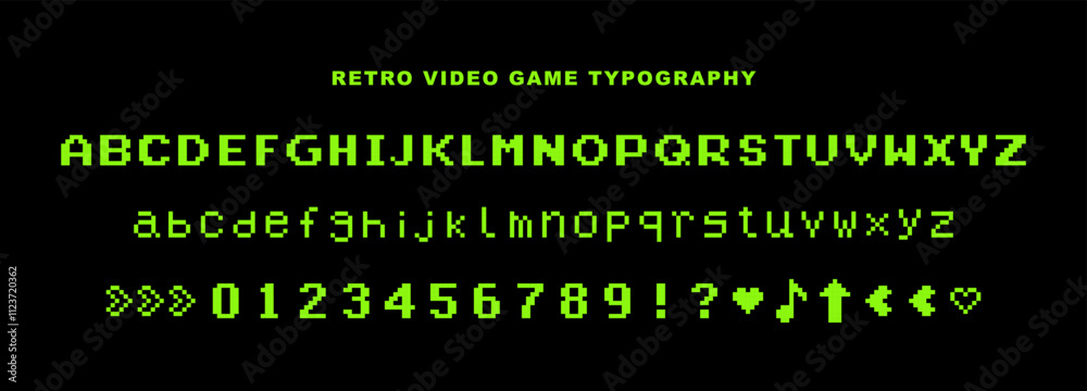 Fototapete y2k pixel alphabet. video game abstract elements. 8 bit vintage computer letters and numbers. 90's a