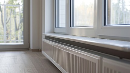 radiator to the room under the window minimalist scandinavian interior.