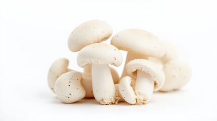 Close-up of Fresh White Mushrooms on White Background