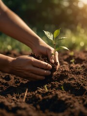 Fototapeta premium Hands Planting Young Sapling