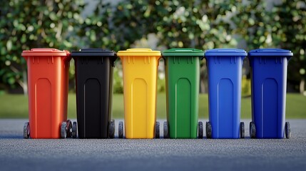 colorful waste bins for collecting recycled material, concept of waste disposal, segregation and environment protection