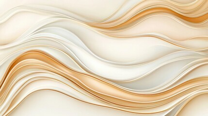 Fototapeta premium A flowing abstract design featuring soft, wavy lines in cream and beige tones, evoking a sense of calm and elegance.