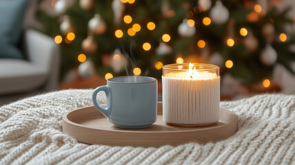 キャンドルとクリスマスツリーのある温かい空間