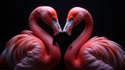 Flamingos gracefully connecting in a stunning display of love and symmetry at twilight