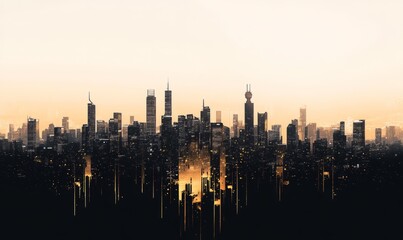 Fototapeta premium A city skyline, black and gold, golden hour. minimal, elegant.