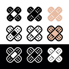 Band-Aid (adhesive plaster) icon. Symbol of treatment or medicine. Attribute of a doctor, pharmacy or hospital. Means of protection and treatment of a wound or cut.