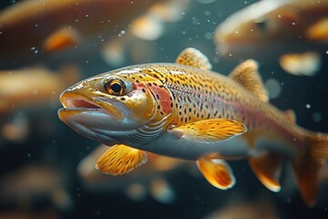 Rainbow trout fish captured in photorealistic detail showcasing its vivid natural colors.